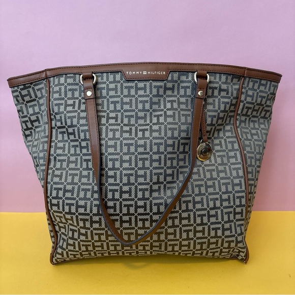 Tommy Hilfiger Black and Brown Patterned Tote - Picture 1 of 6